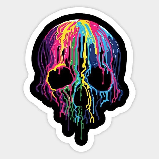 Colorful Melting Skull Art Graphic Halloween Sticker by zwestshops